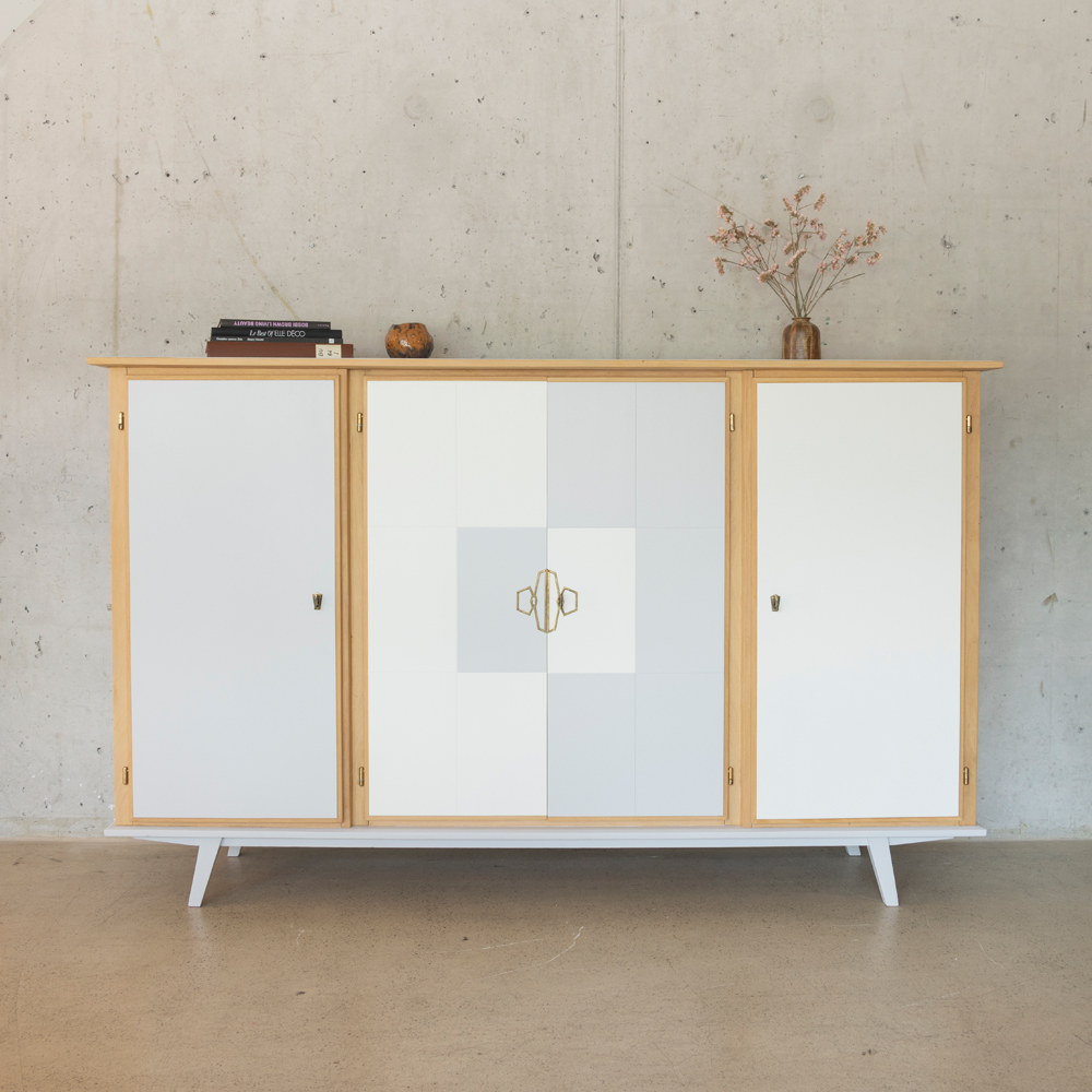 Highboard viertürig in grau weiss